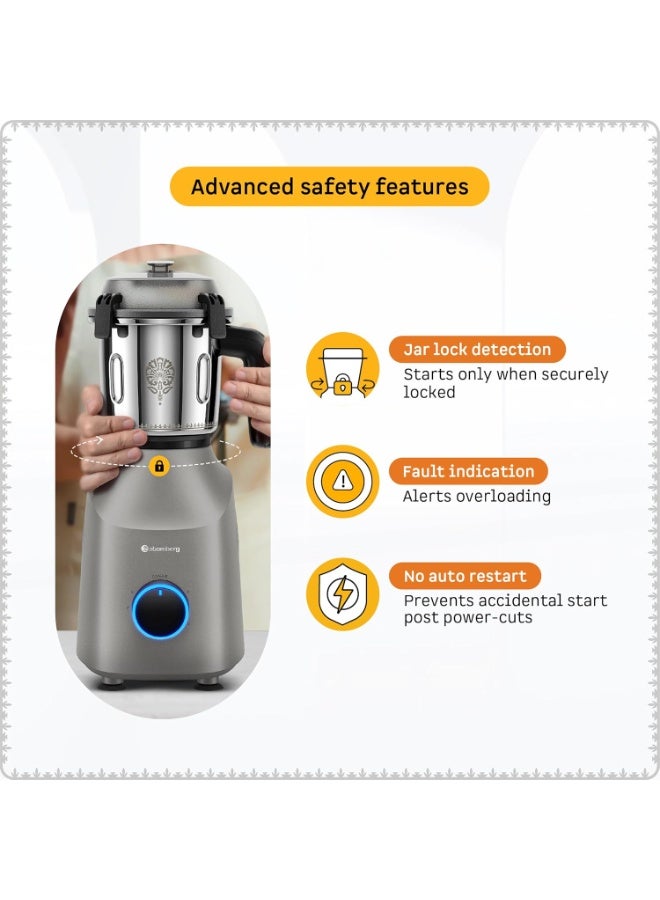 Atomberg Tavi Mixer Grinder | 110V Only for US & Canada | Unique Coarse Mode for Silbatta-Like Texture | Intelligent 600W Motor | 4 Jars Including Chopper Jar | Hands-Free Operation (Matte Sand Grey) - Image 2